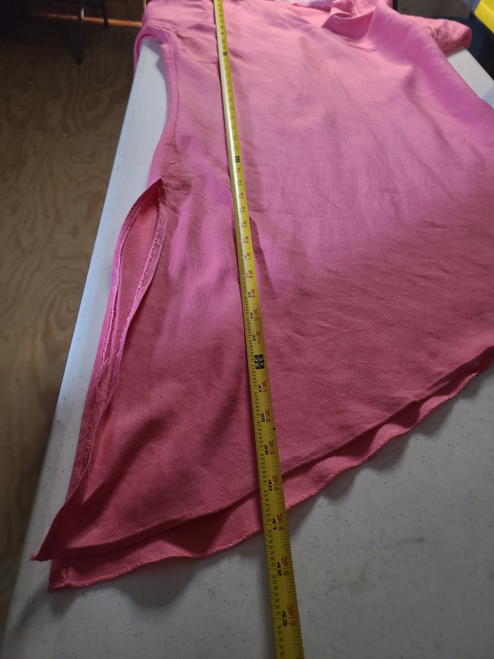 Caren Sport Linen Blend Asymmetric Tunic Pink Bell Sleeve Plus Size 1X - Picture 7 of 10